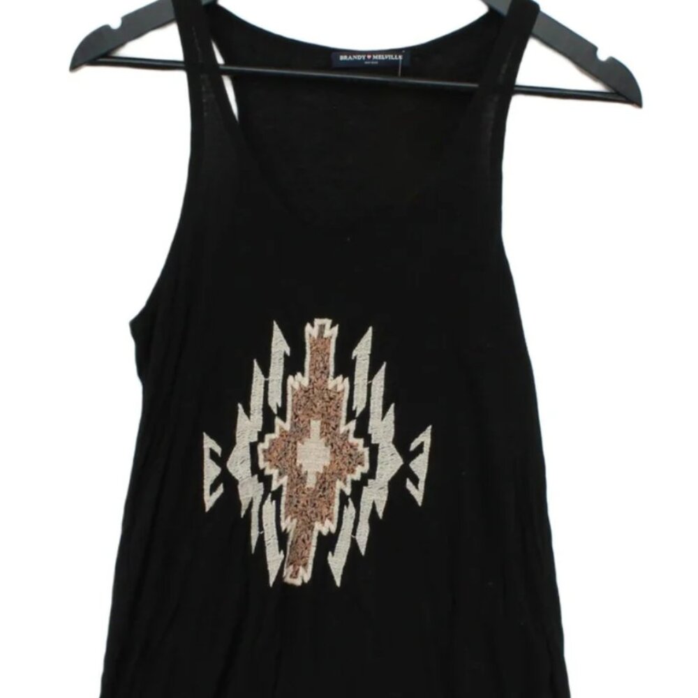 Brandy Melville Black Tank Top - Embroidered Front